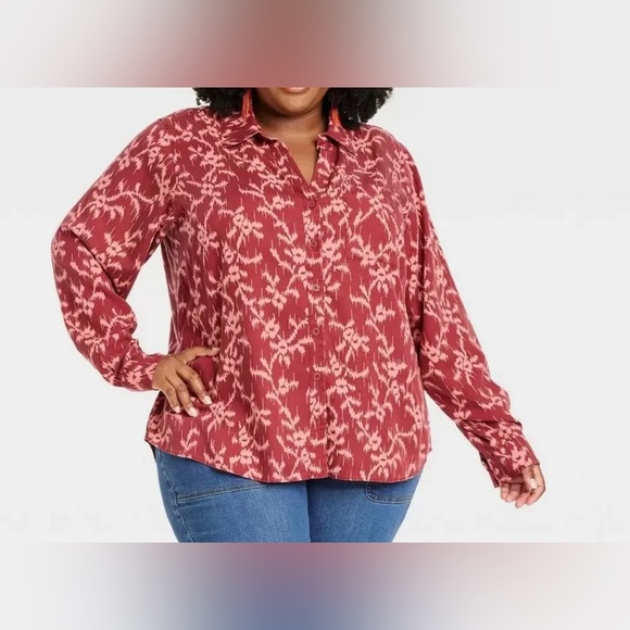 Knox Rose Women Button-Down Shirt, Hi-Low, Hem Pocket Deep-Red, Western Boho NWT - Picture 13 of 14